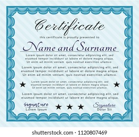 Light blue Sample Certificate. With guilloche pattern. Sophisticated design. Customizable, Easy to edit and change colors. 