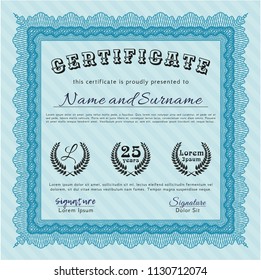 Light blue Sample Certificate. With guilloche pattern. Money style design. Customizable, Easy to edit and change colors. 