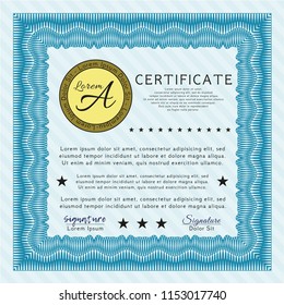 Light blue Sample Certificate. With guilloche pattern and background. Superior design. Detailed. 