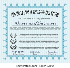 Light blue Sample Certificate. With guilloche pattern and background. Elegant design. Detailed. 