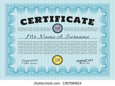 Light blue Sample Certificate. With guilloche pattern and background. Customizable, Easy to edit and change colors. Excellent design. 