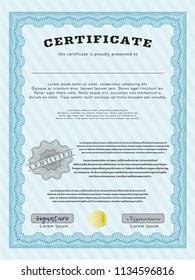 Light blue Sample Certificate. With linear background. Vector illustration. Beauty design. 