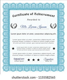 Light blue Sample Certificate. With linear background. Money Pattern. Customizable, Easy to edit and change colors. 