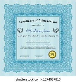 Light blue Sample Certificate. With linear background. Vector illustration. Money style design. 