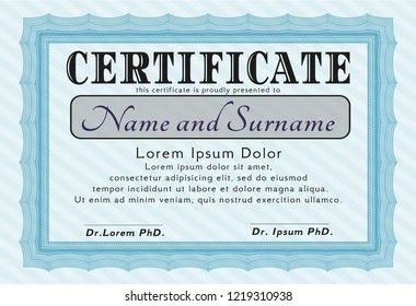 Light blue Sample Certificate. Modern design. Complex background. Customizable, Easy to edit and change colors. 
