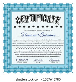 Light blue Sample Certificate. Modern design. Detailed. Easy to print. 