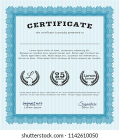 Light blue Sample Certificate. Money Pattern. With quality background. Vector illustration. 