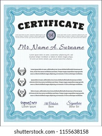 Light blue Sample Certificate. Money design. With complex background. Customizable, Easy to edit and change colors. 