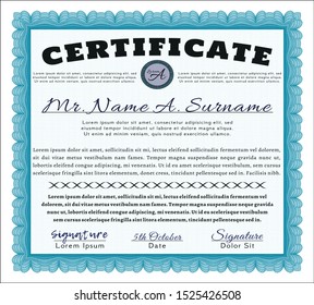 Light blue Sample Certificate. Money design. With guilloche pattern and background. Customizable, Easy to edit and change colors. 
