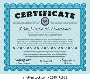 Light blue Sample Certificate.  Money design.  With great quality guilloche pattern.   