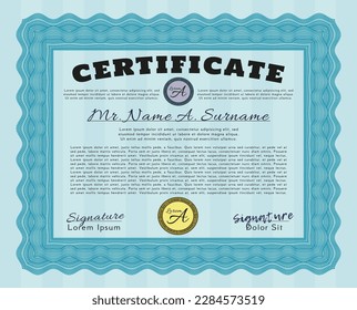 Light blue Sample Certificate.  Money Pattern design.  Easy to print.  Customizable, Easy to edit and change colors. 