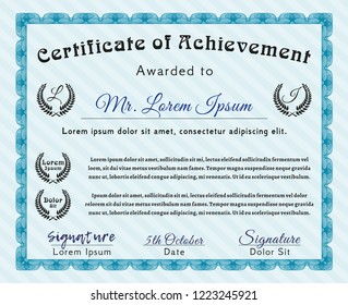 Light blue Sample Certificate. Perfect design. Customizable, Easy to edit and change colors. With linear background. 