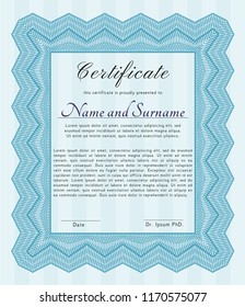Light blue Sample Certificate. Printer friendly. Modern design. Customizable, Easy to edit and change colors. 