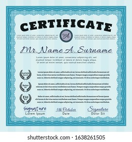 Light blue Sample Certificate. Printer friendly. Elegant design. Vector illustration. 