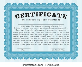 Light blue Sample Certificate. With quality background. Customizable, Easy to edit and change colors. Money design. 
