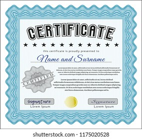 Light blue Sample Certificate. With quality background. Customizable, Easy to edit and change colors. Superior design. 