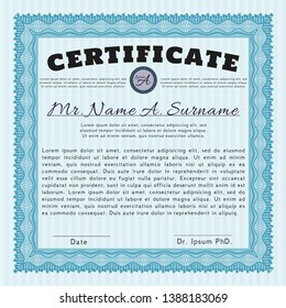 Light blue Sample Certificate. Retro design. Detailed. Complex background. 