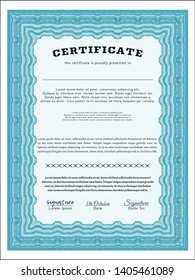 Light blue Sample Certificate. Retro design. Detailed. With complex linear background. 