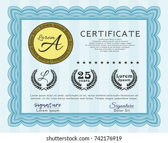 Light blue Sample Certificate. Sophisticated design. Complex background. Detailed. 