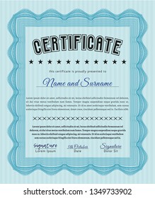 Light blue Sample Certificate. Vector illustration. Easy to print. Good design. 