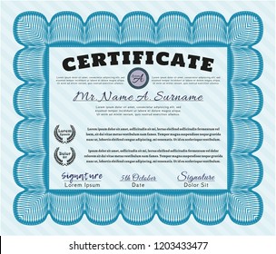 Light blue Sample Diploma. Artistry design. Detailed. With quality background. 