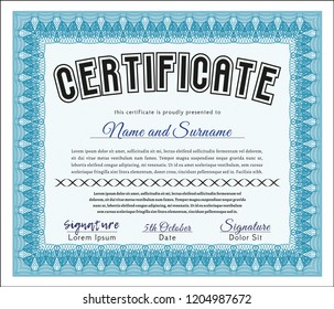 Light blue Sample Diploma. Artistry design. Vector illustration. Easy to print. 