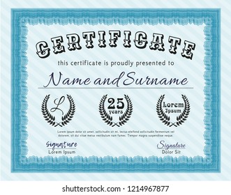 Light blue Sample Diploma. Artistry design. Customizable, Easy to edit and change colors. With great quality guilloche pattern. 