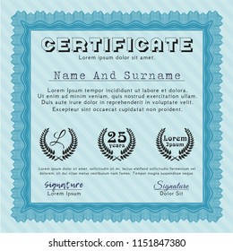 Light blue Sample Diploma. With background. Excellent design. Detailed. 