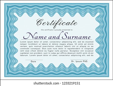 Light blue Sample Diploma. With background. Customizable, Easy to edit and change colors. Money Pattern design. 