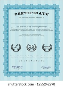 Light blue Sample Diploma. Beauty design. With complex background. Customizable, Easy to edit and change colors. 