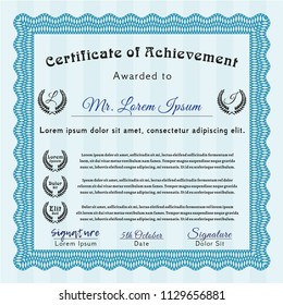 Light blue Sample Diploma. With complex linear background. Modern design. Vector illustration. 