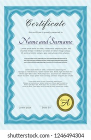 Light blue Sample Diploma. With complex linear background. Vector illustration. Cordial design. 
