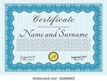 Light blue Sample Diploma. With complex linear background. Customizable, Easy to edit and change colors. Artistry design. 
