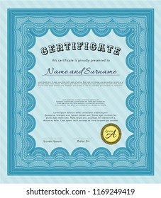 Light blue Sample Diploma. Cordial design. With background. Customizable, Easy to edit and change colors. 