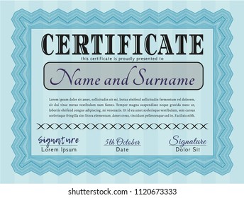 Light blue Sample Diploma. Customizable, Easy to edit and change colors. With guilloche pattern and background. Lovely design. 