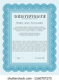 Light blue Sample Diploma. Customizable, Easy to edit and change colors. With guilloche pattern. Superior design. 