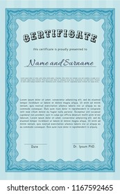 Light blue Sample Diploma. Customizable, Easy to edit and change colors. With quality background. Money Pattern design. 