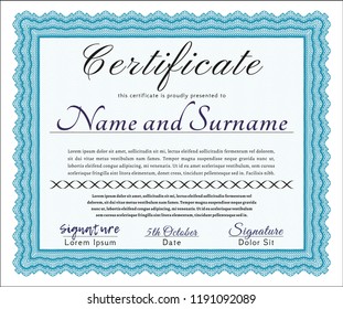 Light blue Sample Diploma. Customizable, Easy to edit and change colors. With complex background. Money Pattern design. 