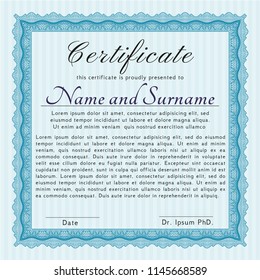 Light blue Sample Diploma. Detailed. With guilloche pattern. Superior design. 