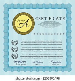 Light blue Sample Diploma. Detailed. With great quality guilloche pattern. Good design. 
