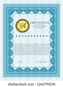 Light blue Sample Diploma. Detailed. With quality background. Money design. 