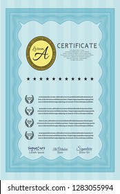 Light blue Sample Diploma. Detailed. With complex background. Good design. 