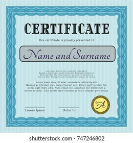 Light blue Sample Diploma. Detailed. Easy to print. Nice design. 