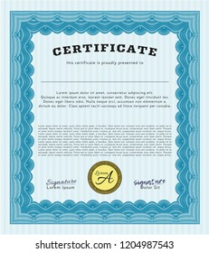 Light blue Sample Diploma. Easy to print. Vector illustration. Good design. 