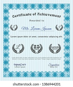 Light blue Sample Diploma. Easy to print. Detailed. Beauty design. 