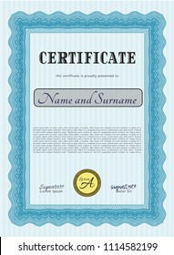 Light blue Sample Diploma. Elegant design. Customizable, Easy to edit and change colors. With linear background. 