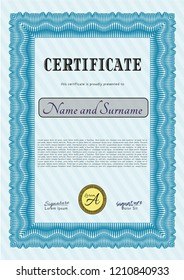 Light blue Sample Diploma. Elegant design. Detailed. Printer friendly. 