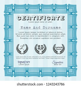 Light blue Sample Diploma. Excellent design. Customizable, Easy to edit and change colors. Easy to print. 