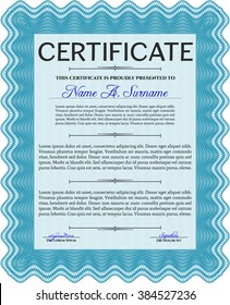 Light blue Sample Diploma. Frame certificate template Vector. Modern design. With linear background. 