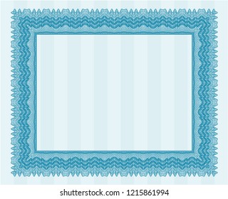 Light blue Sample Diploma. With great quality guilloche pattern. Detailed. Money Pattern design. 